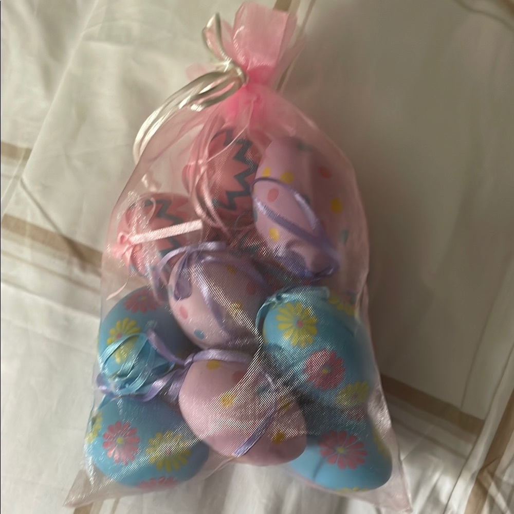 Pastel Easter Egg Set in Pink Organza Bag